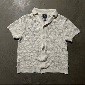 H&M Cream Textured Knit Button-up